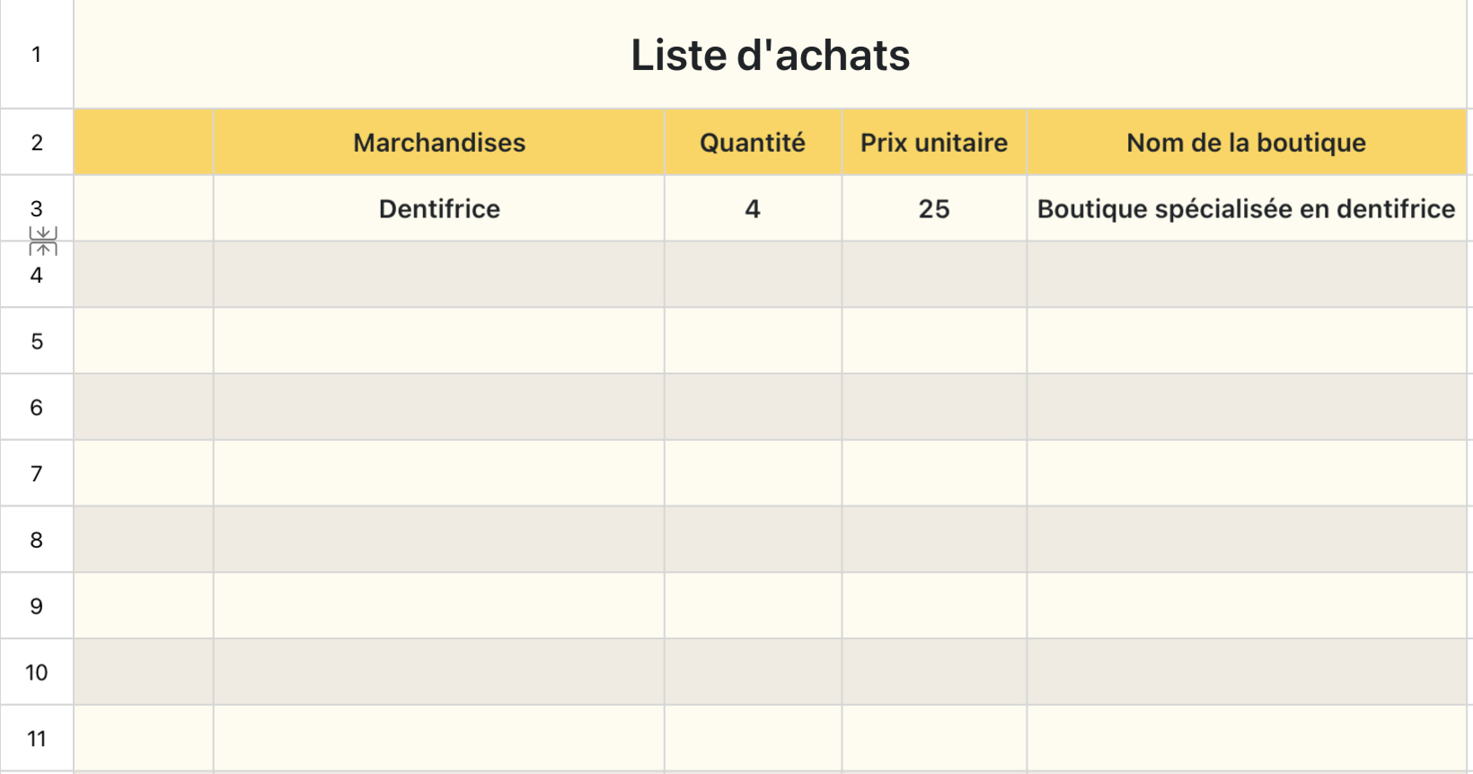 Liste d'achats
